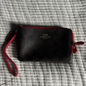 Coach Dark Brown and Red Wristlet